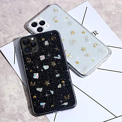 IKASEFU kompatibilan sa iPhone 11 Pro Max 6.5 inch Case Transparent Clear Bling Glitter Sparkle Colorful Shell Star Moon Slim Shockproof