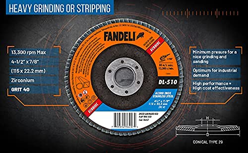 Fandeli | Flap Disc - 40 griz brusne kotače - aluminijski oksid brusili kotač - brusilica za boju, metal, drvo, nehrđajući čelik i plastika - 4,5 '' točkovi brusilice