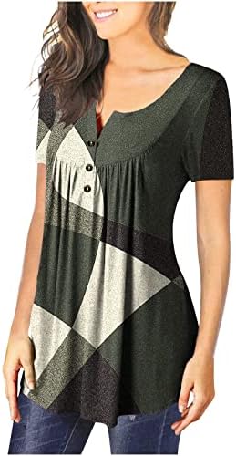 Ženske košulje Trendy plus veličine kratki rukav V izrez Tunic Tops Labave majice Kontrastni geometrijski print