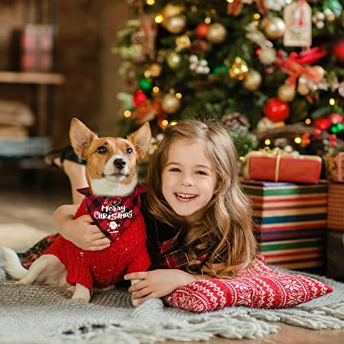 4 Pack Birthday Dog Bandanas Classic Fall Troangle Plaid Christmas Xmas PET šal od Kerchief Pokloni sa Santa Snjegovinom Štampanje kućnog ljubimca Kućni ljubimci Dekoracija za odmor Mačke za male do velikih pasa Mačke