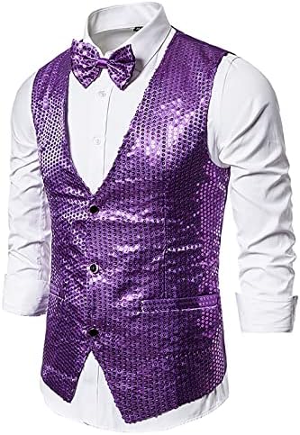Nzwiluns prsluk za mušku jaknu sa lukom kravata modni šljokica prsluka V-izrez bez rukava bez rukava za vjenčanje Tuxedo