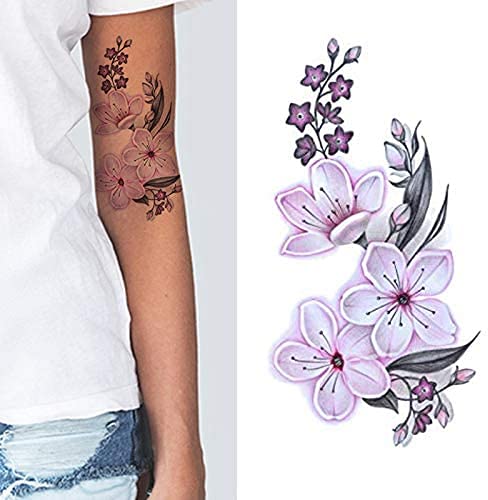 Tatodays 2 x listova veliki privremeni tattoo Cherry blossom bijelo ružičasto cvijeće za odrasle djecu žene djevojke gotički cvijet velike i male ruže odrasli tinejdžeri djeca djevojke temp tetovaža na transfer papiru body art tatoo realno
