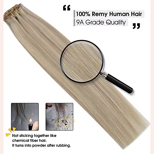 Moresoo Bundle PU Clip+Sew in Human Hair Extensions 18 Inch pepeljasto plava ekstenzija za kosu boja # P18 / 613 pepeljasto plava istaknite ekstenzije za kosu pune glave debela ravna kosa