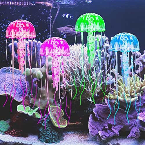 Giantree Aquarium dekoracije, 4 kom šareni ornament Meduze sa svjetlosnim efektom svjetleći akvarijumski ukrasi Ornament akvarijuma