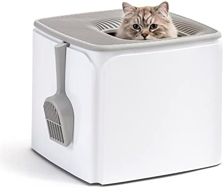IRIS USA Premium kvadratni gornji ulaz kutija za mačke sa lopaticom, tava za mačiće sa poklopcem za hvatanje čestica i zidovi privatnosti,