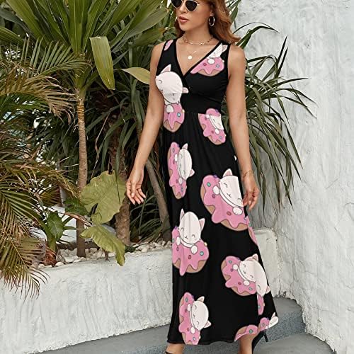 Mačja krofna ženske haljine bez rukava Casual V-izrez Maxi duga haljina Tank haljina sarafan haljina na plaži