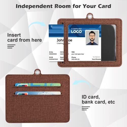 Kožni ID držač značke horizontalni PU kožni držač lične karte sa 1 prozirnim prozorom za ličnu kartu, utorom za 2 kartice, odvojivom vezicom za vrat 4×3 inča držač značke kartice za ured, školu, konferenciju