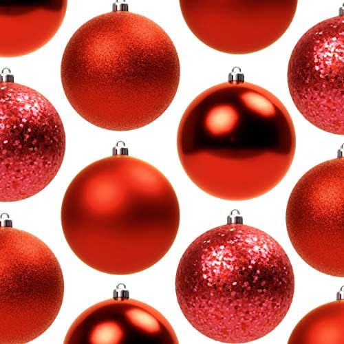 Svečana, Shatterproof Ornamenti Variety 20 Pakovanje. 2.4 u mat, sjajan, šljokice i Glitter Bulk plastike Božić odmor loptu i kukom Set. Uradi sam sa zabavnim crvenim kuglicama za Božić drveće, vijence ili vijence