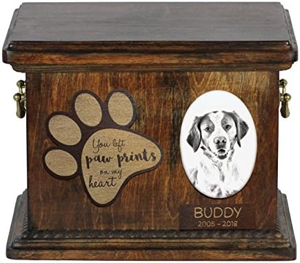 Art Dog Ltd. Bretanja španijel, urna za pseći pepeo sa keramičkom pločom i opisom