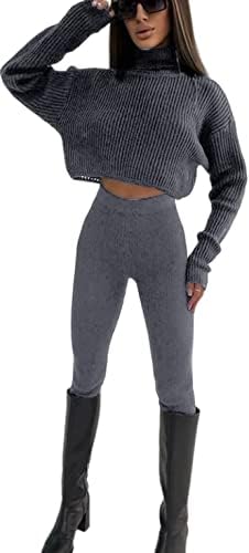 Ženska zimska jeseni rebrani džemper s dugim rukavima na dugim rukavima gornje i duge hlače
