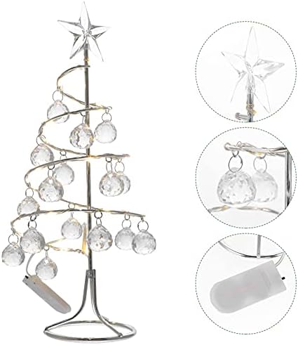 Patkaw Desktop božićno drvce 10 LED svjetlo božićno drvsko dekor spiralni božićni ukrasi sa kipom zvijezda i kristalnim božićnim ukrasima