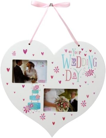 Personaliziran na dan venčanja viseći fotookvir srca sa 2 4 x 3 prostora - dodajte svoju poruku