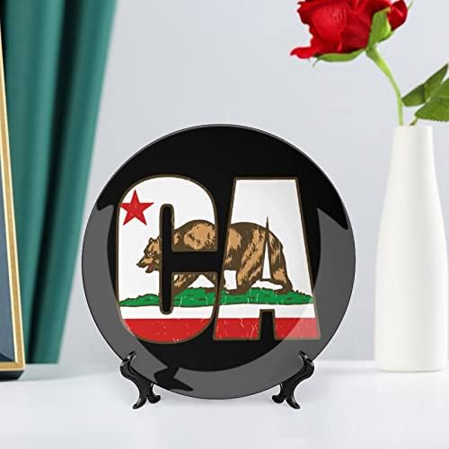 California Bear Flag Cone Kina Dekorativna ploča okrugla keramičke ploče za plovilo sa postoljem za prikaz za uređenje zidne večere u uredu
