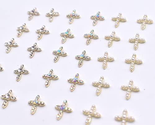 LIFOOST 30kom Privjesci za nokte za umjetnost noktiju 3d Luksuzni Rhinestones Cross Jewelrys kristalni klinovi za nokte s ravnim leđima za žene akrilni dizajn noktiju