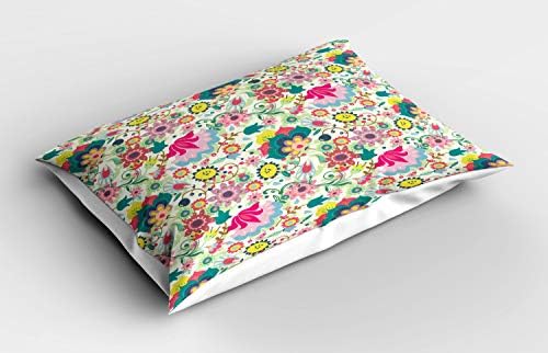 Ambesonne cvjetni jastuk sham, šareni botanički motivi s raznim cvjetovima i lišćem, dekorativne jastučnice za tiskane veličine, 26 x 20, višebojni