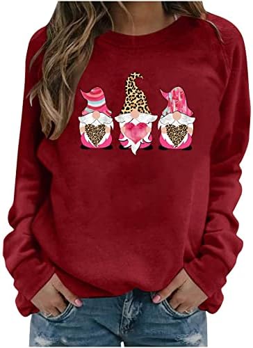 Valentinovo dukserica za žene gnome grafička majica casual bluza vrhova posada vrata čvrstog pulover