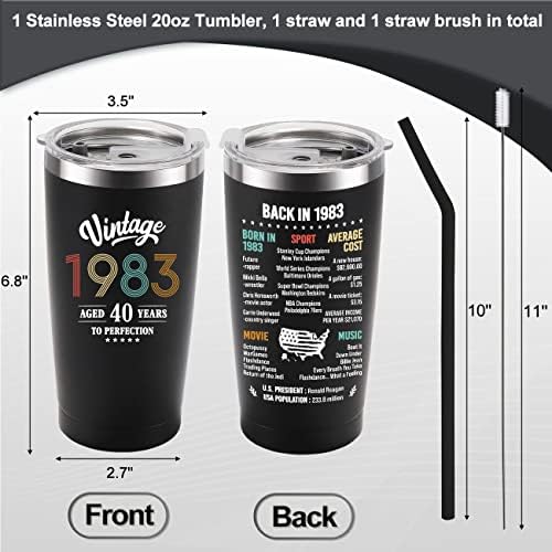 BdayPtion 40. rođendanski pokloni za muškarce žene, sretan 40-godišnji rođendanski poklon, 40. Bday poklon za njega ili nju, četrdeset rođendanski poklon, 20oz Vintage Black Tumbler Cup