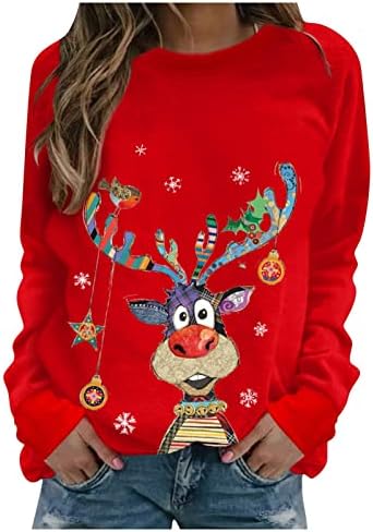 Žene Ružan Božić Duks 2022 Funny Reindeer Crewneck Odmor Pulover Tops Vintage Grafički T Shirt Bluza
