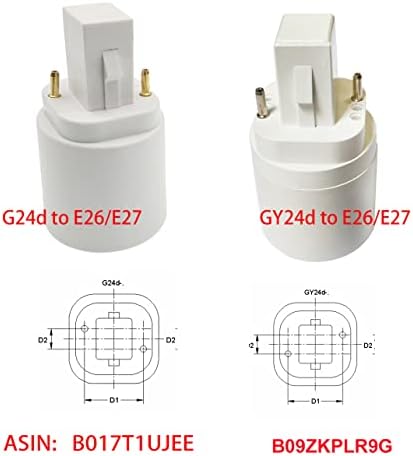 E-Simpo 2kom 2-pinski GY24d do E26/E27 Adapter za bazu lampe CFL PL baza lampe na led E26 Adapter za utičnicu 21.8 mm 2p u poprečnom prelazu