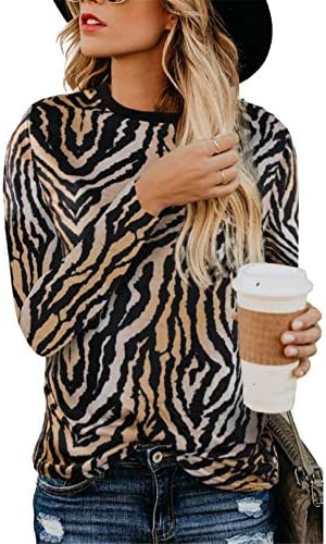 Andongnywell ženski ležerni leopard vrhovi tiska dugih rukava majica bluza posada vrat Božićni tisak