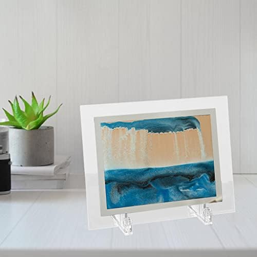 FenterEer Fling Sand slikarstvo, dinamički 3D prirodni pejzažni tekući pijesak Slab Stakleni pješčani okvir za kućni ured umjetničkih ukrasa - 7in crno bijelo plavo