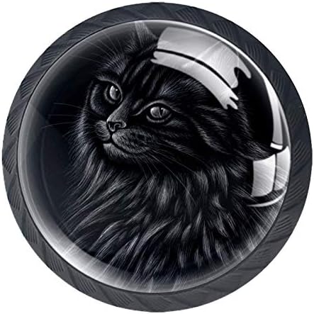 Lagerery komoda dugmad crna mačka painting fioka dugmad Crystal Glass dugmad 4kom okrugla dugmad dizajnirana u boji Toddler 1.38×1.10 IN