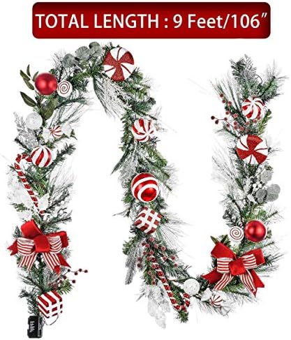Valery Madelyn Božićni dekor za kućnu vrijednost Bundle | Tradicionalni crveni bijeli 24CT 60 mm božićne kugle ukrase sa 9ft božićnim vijencima i božićnim prstima