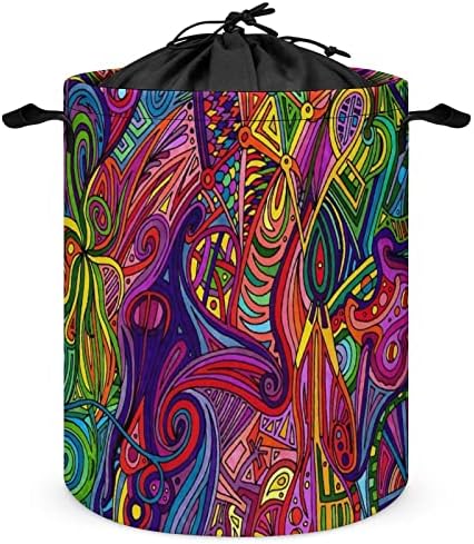 Psihodelična okrugla torba za veš Wonderland vodootporna korpa za odlaganje sa poklopcem i ručkom za vezice