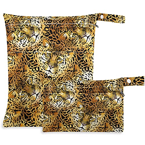 Visesunny Golden Leopard uzorak 2pcs mokra torba sa džepovima sa zatvaračima koji se može zamijeniti rodna torba za prijem za putovanja, plažu, vrtić, kolica, pelene, prljava teretana, toaletne potrepštine, toaletne potrepštine, toaletne potrepštine