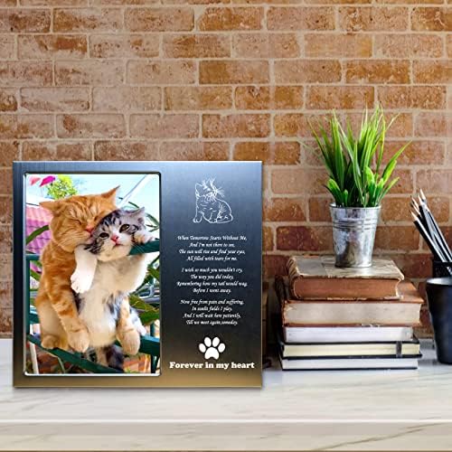 JOEZITON Cat Memorijalni poklon personalizirani okvir za Memorijalne slike Metal-Pet 4x6 za gubitak mačaka.