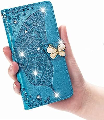 MEMAXELUS novčanik slučaj za Samsung Galaxy S23 Plus 5G, Galaxy S23 Plus 5G slučaj sa držačem za postolje kartica Slot Premium kožna zaštitna torbica za Samsung S23 Plus 5G Bling Butterfly Blue SD