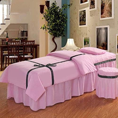 ZHUAN Setovi čaršava za masažu sa rupom za naslon za lice,masažni Kreveti suknja jastučnica za kozmetički Salon pokrivač za krevet od 4 komada-Pink 80x190cm