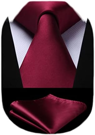HISDERN muške jednobojne kravate formalne satenske kravate i džepni kvadratni Set klasične vjenčane poslovne kravate & maramica