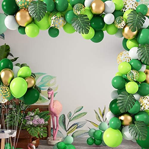 Amandir 140pcs Jungle Party baloni Garland Arch Kit, Zlatni Lime zeleni baloni sa vještačkim tropskim palminim listovima za dinosauruse