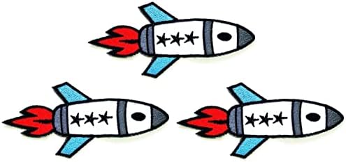 Kleenplus 3kom. Bijela raketa svemir crtani film Djeca Djeca modni Patch naljepnica Craft zakrpe Uradi Sam aplikacija vezeni šivati gvožđe na Patch amblemu Odjeća kostim dodatak šivanje