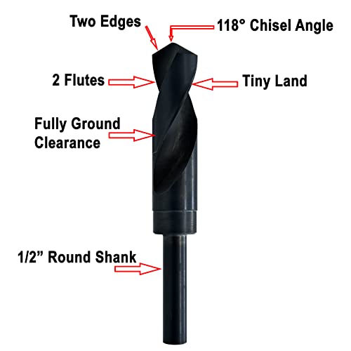 MAXTOOL 1-1/4 srebro i Deming burgije HSS M2 s & amp; D burgije Prentice Twist burgije crni oksid 1/2 smanjena drška 6 OAL; SD02B00R116