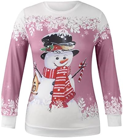Jjhaevdy Women Slatko Funny Snowman Dukseri Merry Božić Graphic Labavi vrhovi majice s dugim rukavima