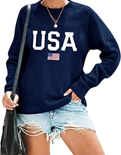 Orijentalni biserni ženski sakrivač kofer sa kojom se nalazi u Sjedinjenim Državama, pismo za zastavu Ispis dugih rukava slobodnog modnog pulover
