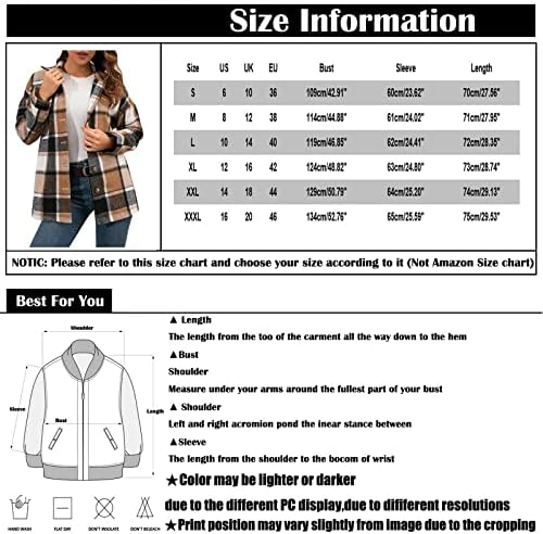Žene ležerne flanelne mješavine plaćene jakne za paket rever spustite dugih rukava na dugim rukavima zimske majice