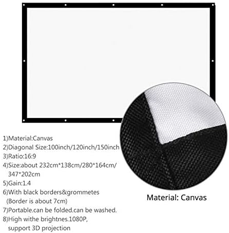 Projekcijski ekran DSJ 16: 9 100/120 / 150 inčni projekcijski projekcijski projektor Canvas bijeli zaslon za zavjese 3D film prijenosni zidni montirani projektiranje / 150 inča