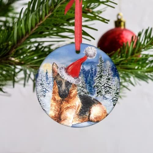 godblessign Božić Ornament 2021 pas njemački ovčar Santa porculan Božić Ornament pastir štene pet Božić drvo ukrasi oko Božić dekoracije Holiday Pet pokloni