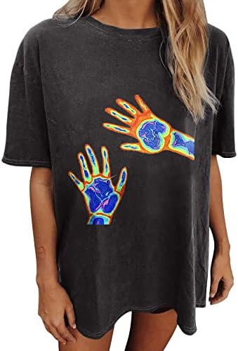 Grafička majica za termičku sliku za žene s ramenom za žene Slatka ljetna kratka rukava predimenzionirana vrhova