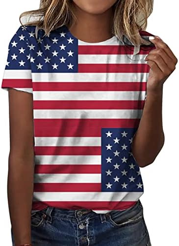 Patriotske majice za žene Američka zastava Ljetni kratki rukav O vrat Thirt Tie-Dye Stars Loot Fit Comfy Holiday Bluze Top