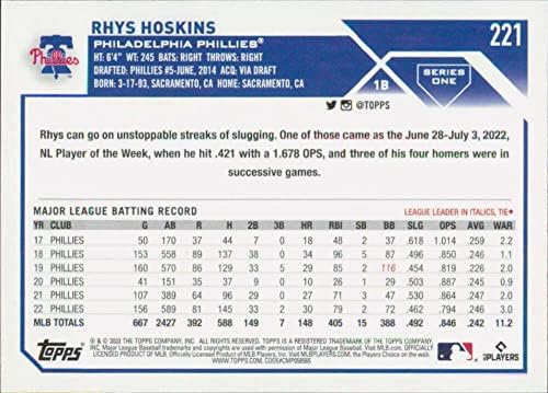 2023 TOPPS # 221 RHYS Hoskins Philadelphia Phillies Series 1 MLB bejzbol trgovačka kartica