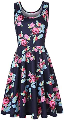 HCJKDU Ljetne haljine za žene 2023 u vrat bez rukava cvjetni print Mini sandress Flowy Swing za odmor na plaži Kratka tenka haljina