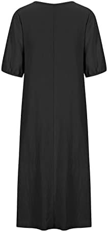 Anuyalue pamučne platnene haljine za žene pune boje casual maxi haljina o-vratu džepove Boho haljina labava bager kaftan duga haljina