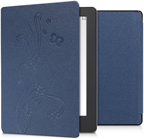 kwmobile Case kompatibilan sa Kobo Aura H2O izdanje 2 - Case Pu e-čitač Cover-Butterfly Tendril tamno plava