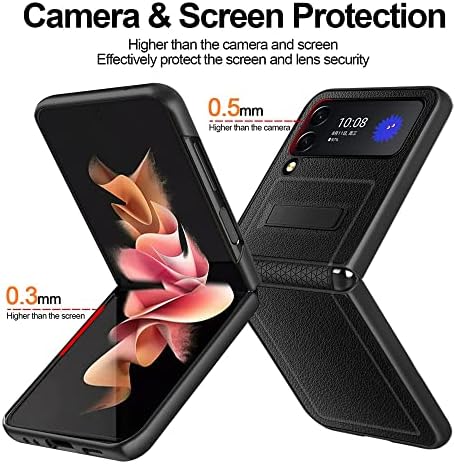 Z Flip 4 slučaj sa zaštitom šarke i ugrađeni zaštitnik sočiva & skriveni nosač, podržava bežično punjenje kožna futrola za Samsung Galaxy ZFlip4 5G Crna
