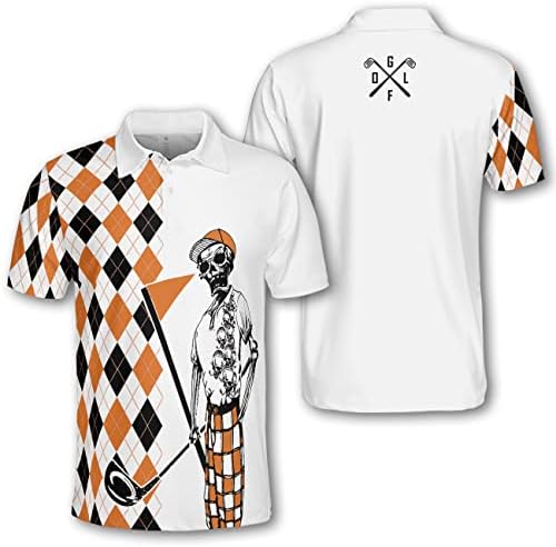 Pologen, Argyle golf Shirts, Skull Funny Golf Shirt for Men Golf Shirt Muška Muška Golf Shirts Golf Polos Dry Fit Golf Gifts 4