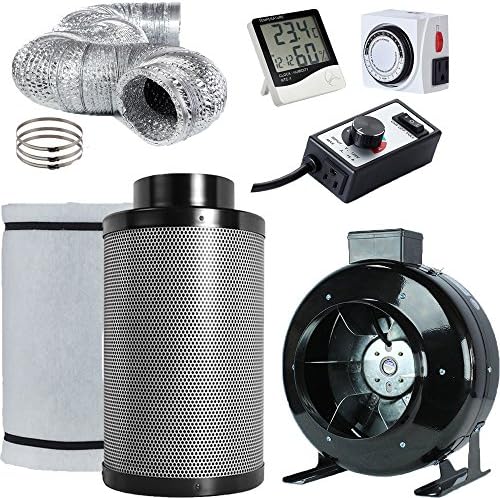Topolite 8 karbonski kanal za filtriranje zraka Inline ventilatorski ispušni komplet + tajmer + kontroler brzine ventilatora + higrometer